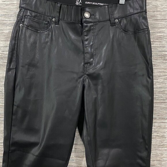 NY&C Curvy Sculpting Skinny Pants Black Faux Leather Size 14 - Picture 2 of 6